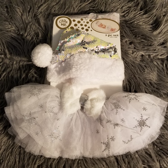 Little Me Other - SOLD 0-6 Months White SequinChristmas Hat & Tutu